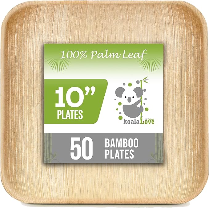 Palm Leaf  Bamboo Square Paper Plates 100% Compostable Disposable   (10 Inch 50 Plates)