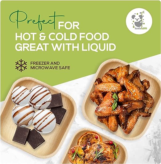 Palm Leaf Bamboo-look Square Appetizer Plates 100% Compostable Disposable (8 Inch 25 Plates)