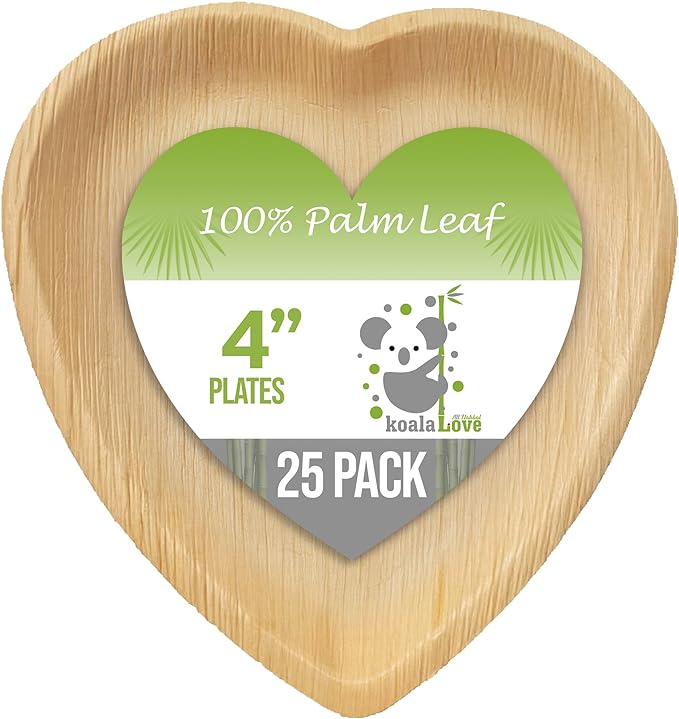 Palm Leaf Bamboo Heart Bowls, 100% Compostable Disposable (4 Inch 25 Pack)