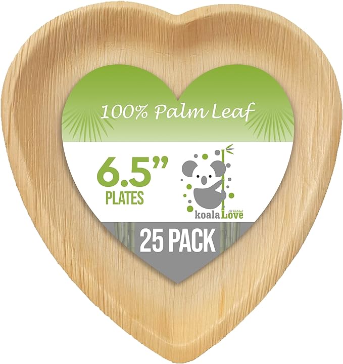 Palm Leaf, Heart Bowls, 100% Compostable Disposable (6.5 Inch 25 Pack)