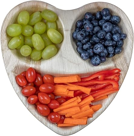 Palm Leaf  Heart Bowls, 100% Compostable Disposable (10 Inch 25 Pack)