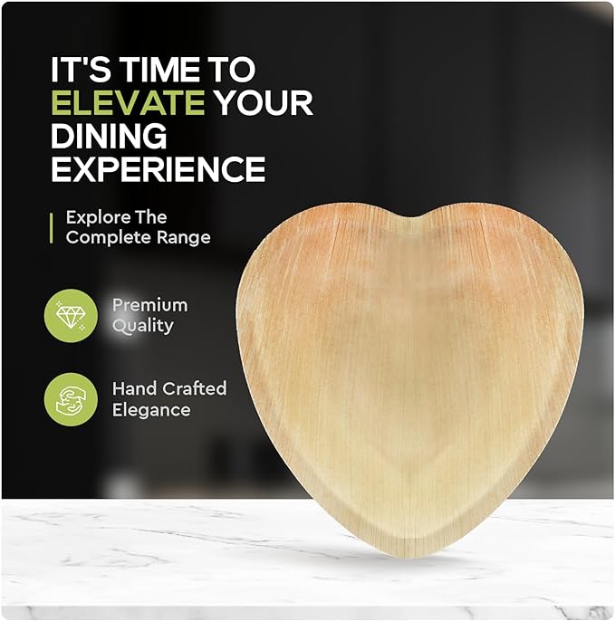 Palm Leaf Bamboo Heart Bowls, 100% Compostable Disposable (4 Inch 25 Pack)