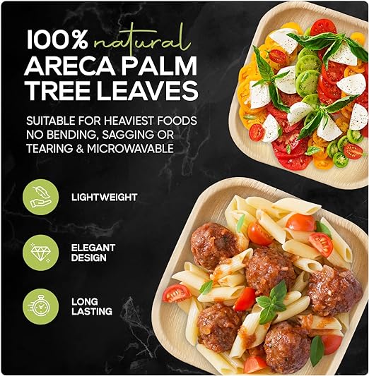 Palm Leaf  Square Plates 100% Compostable Disposable (8 Inch 50 Plates)