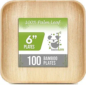 Palm Leaf Square Appetizer Plates Disposable 100% Compostable (6 Inch 100 Plates)
