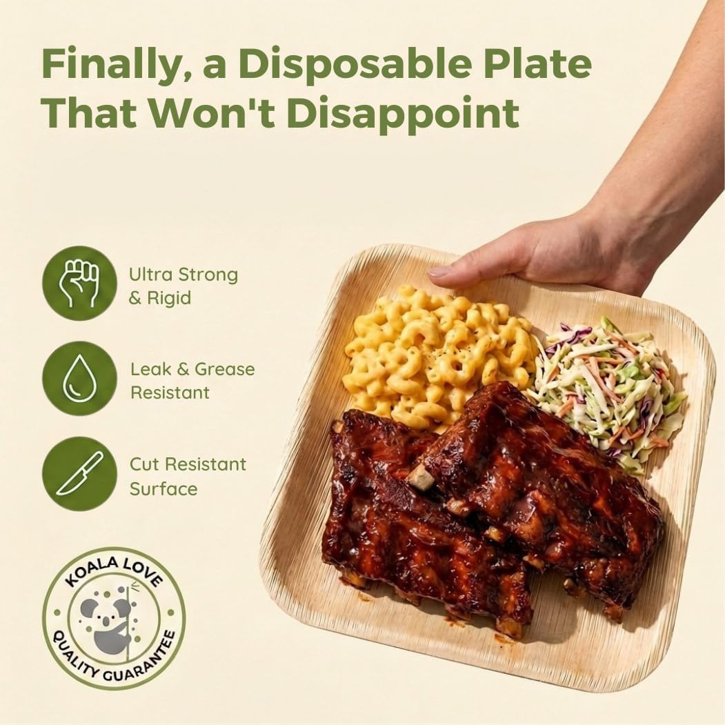 Palm Leaf Bamboo Square  Plates 100% Compostable Disposable (8 inch 100 Plates)