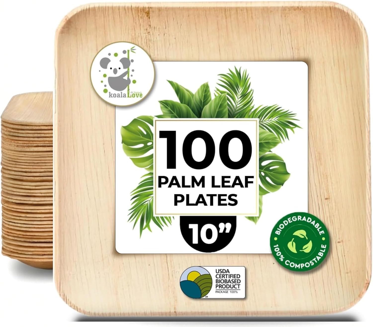 Palm Leaf Bamboo  Square  Plates 100% Compostable Disposable ( 10 inch 100 Plates)