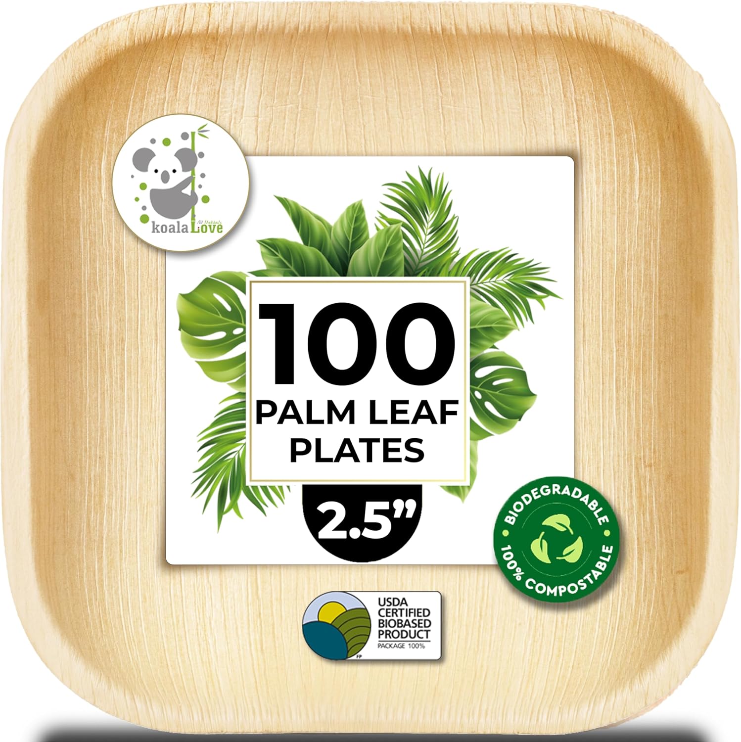 Palm Leaf Bamboo  Square Paepr  Plates 100% Compostable Disposable (2.5 Inch 100 Plates)