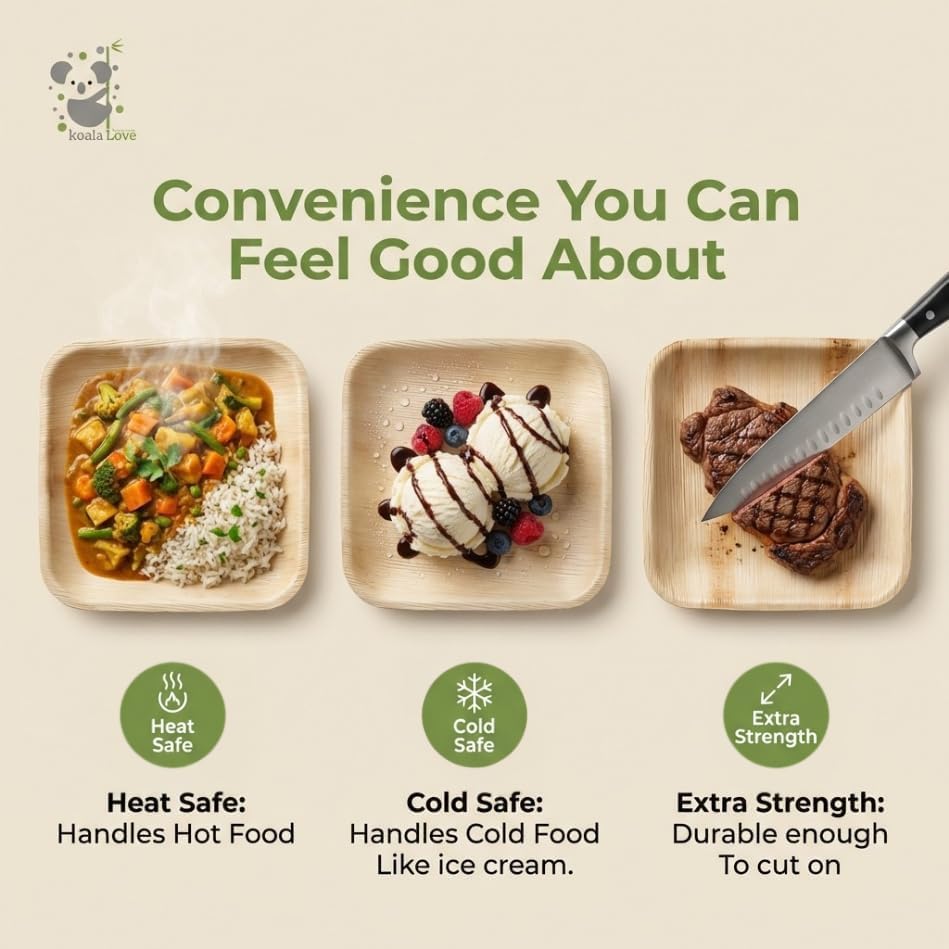 Palm Leaf  Bamboo Square Paper Plates 100% Compostable Disposable   (10 Inch & 7 Inch 50 Plates)