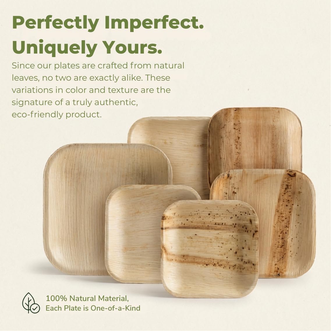 Palm Leaf  Bamboo Square Paper Plates 100% Compostable Disposable   (10 Inch & 7 Inch 50 Plates)