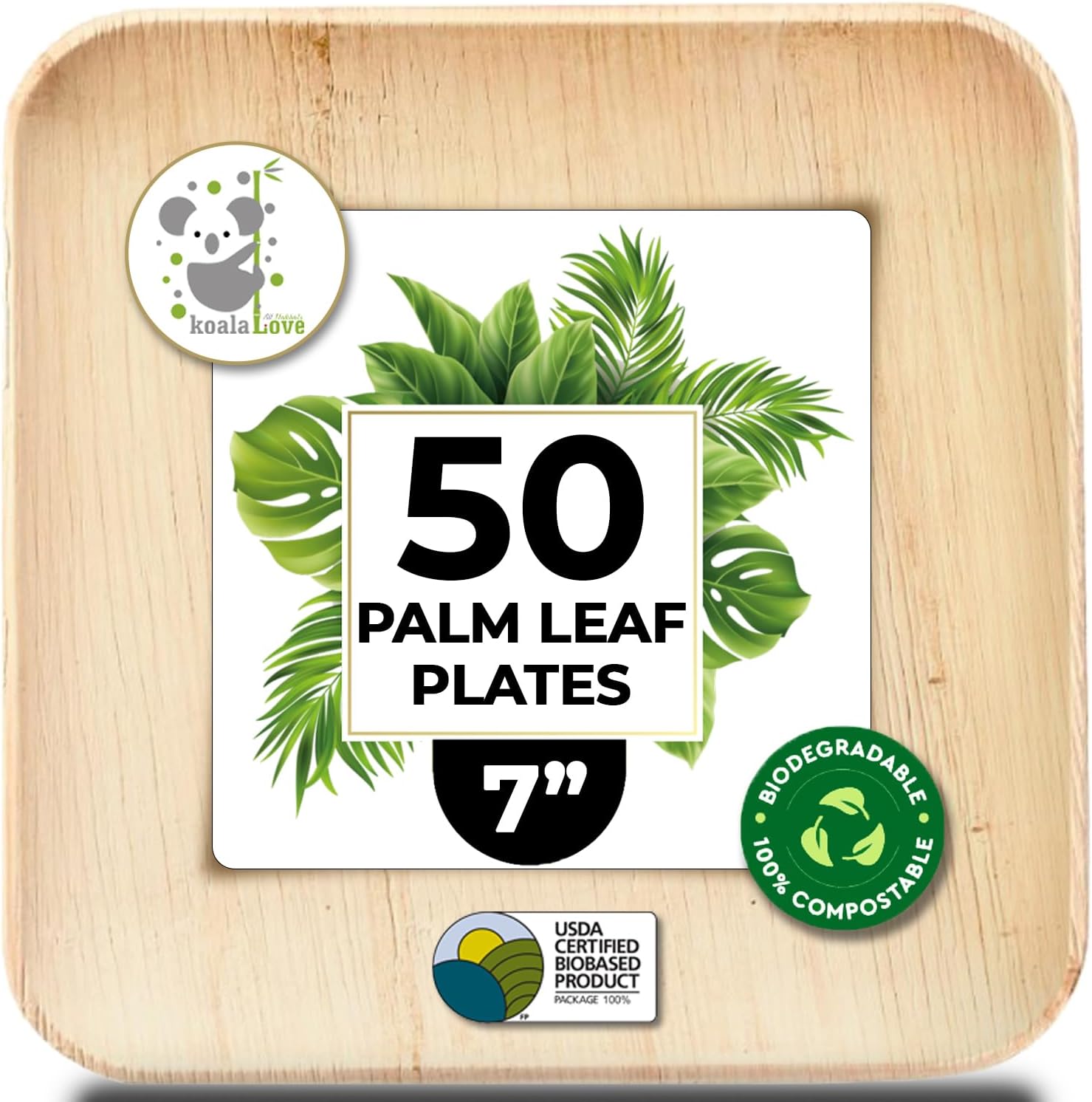 Palm Leaf  Square Plates 100% Compostable Disposable   (7 Inch 50 Plates)