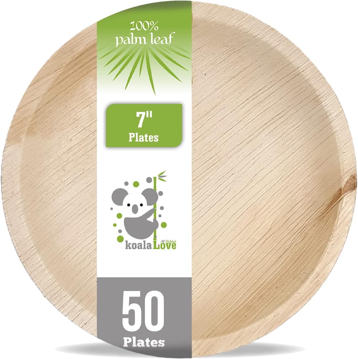 Palm Leaf  Bamboo-look Round Plates 100% Compostable Disposable  (7 Inch Round 50 Plates)