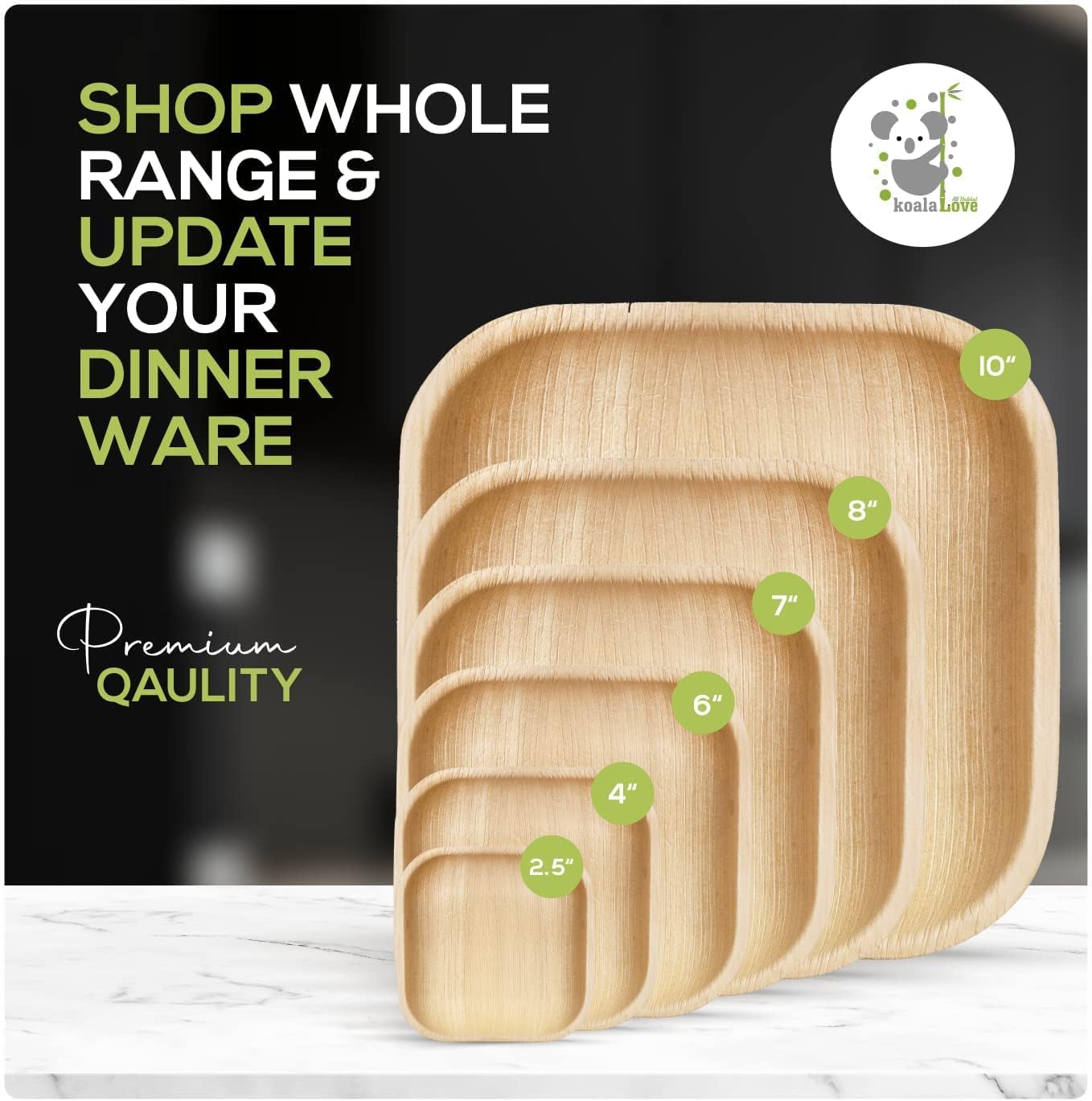 100% Compostable Disposable Paper Plates Bulk [10 50 Pack], Bamboo Plates,  Eco F 