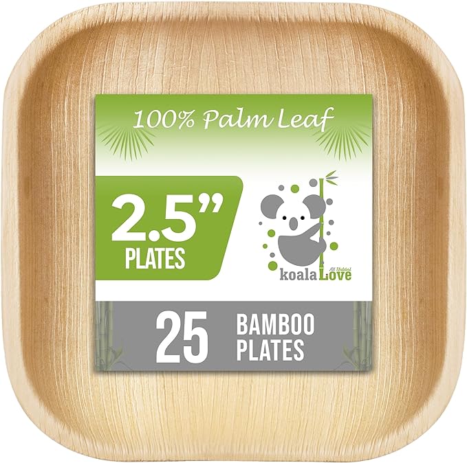 Palm Leaf Square Bamboo Plates 100% Compostable Disposable (2.5 Inch 25  Plates)