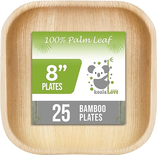 Palm Leaf Bamboo  Square  Plates 100% Compostable Disposable ( 10 inch 100 Plates)